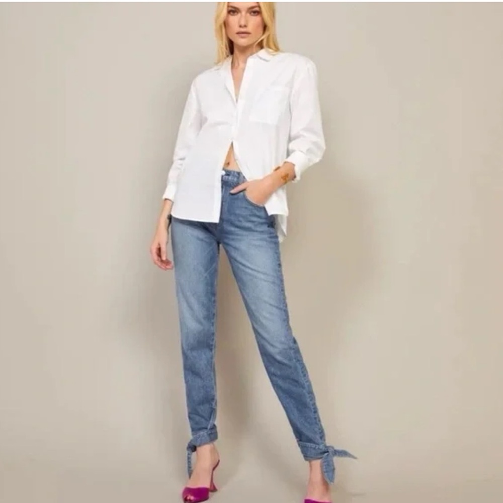 Reformation Chiara Ankle Tie Denim Straight Leg Jeans Shasta Wash Size 24